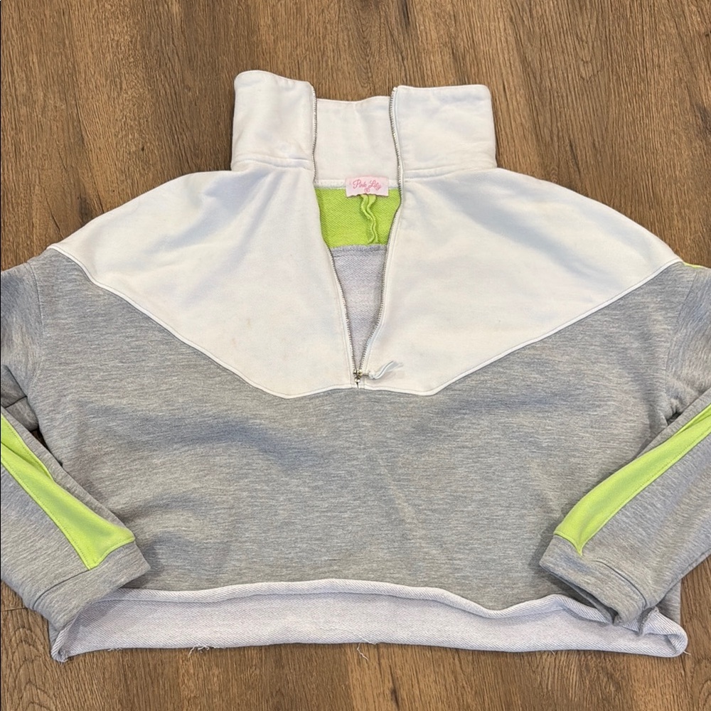 Pink Lily Gray and White Pullover with Neon Accents